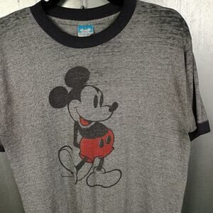Mickey Mouse Vintage 80s Paper Thin Ringer Shirt Medium Distressed Light Disney